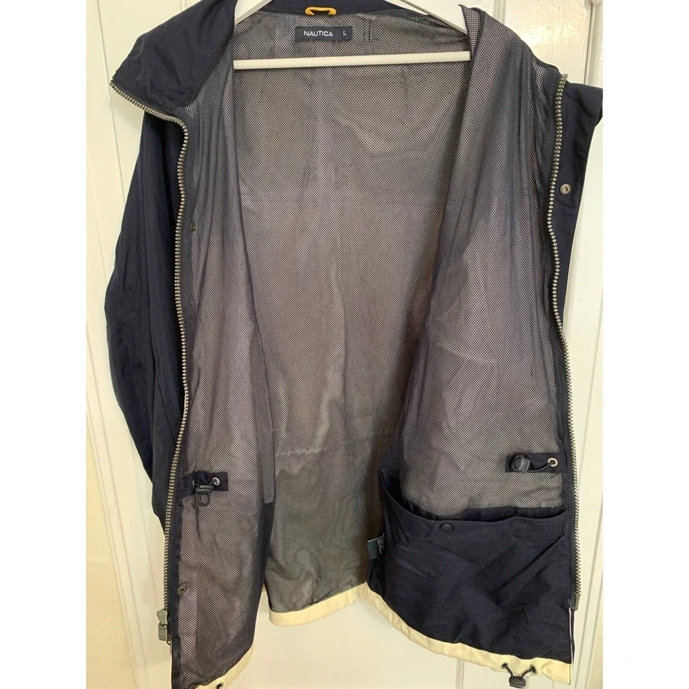 Vintage Nautica Mens Colorblock Sailing Jacket Navy‎ Cream Yachting Jacket / L
